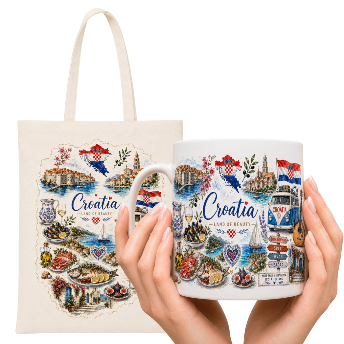 Zestaw torba bawełniana i kubek ceramiczny Chorwacja – prezent z wakacji