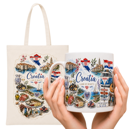 Zestaw torba bawełniana i kubek ceramiczny Chorwacja – prezent z wakacji