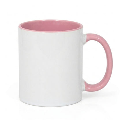 Kubek ceramiczny do sublimacji – biały z różowym uszkiem i wnętrzem, 330 ml