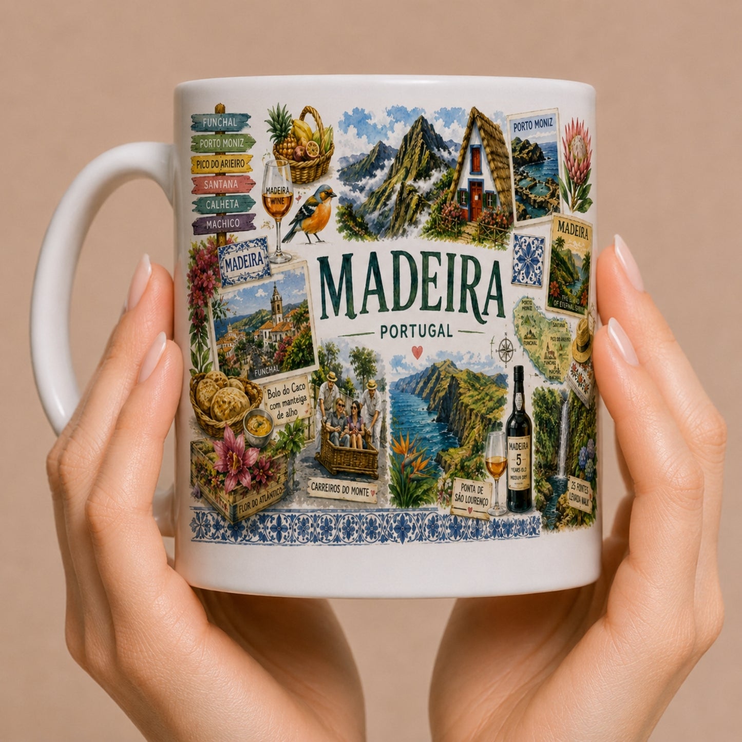 Kubek ceramiczny z motywem Madera (Madeira) – portugijska wyspa, Atlantic, wulkaniczne krajobrazy, 330 ml
