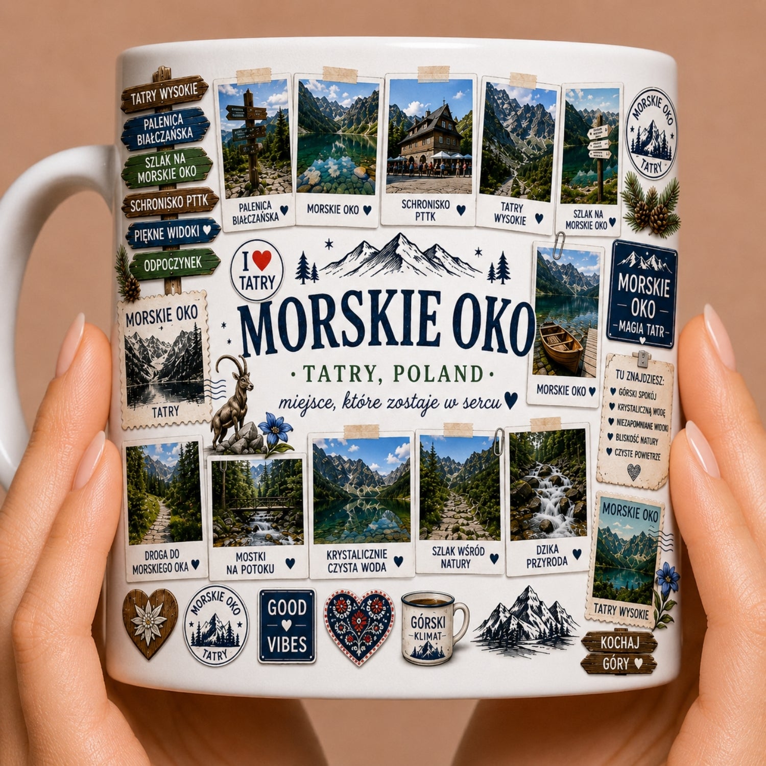 Kubek ceramiczny z motywem Morskie Oko – Tatry, górskie jezioro, szczyty, nadruk Tatry Poland, 330 ml