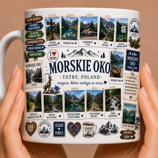 Kubek ceramiczny z motywem Morskie Oko – Tatry, górskie jezioro, szczyty, nadruk Tatry Poland, 330 ml