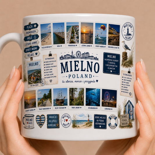 Kubek z Mielna 330 ml – morze, plaża Bałtyk, pamiątka z wakacji