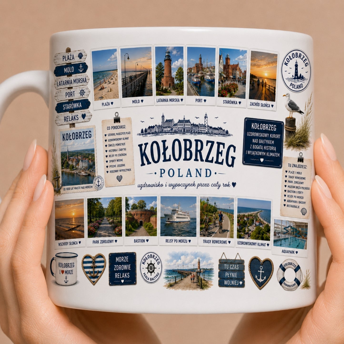 Kubek z Kołobrzegu 330 ml – morze, plaża, pamiątka z Bałtyku