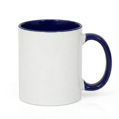 Kubek ceramiczny do sublimacji – biały z granatowym uszkiem i wnętrzem, 330 ml