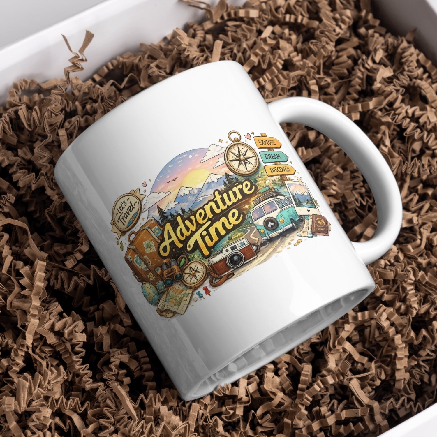 Kubek ceramiczny Adventure Time 330 ml z nadrukiem – prezent dla miłośników podróży