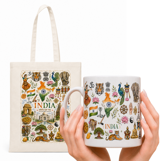 Zestaw torba bawełniana i kubek ceramiczny Indie – prezent z wakacji