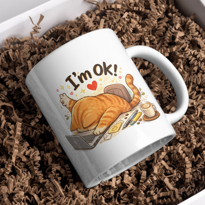 Kubek ceramiczny I'm OK 330 ml z nadrukiem kota – śmieszny prezent dla kobiety