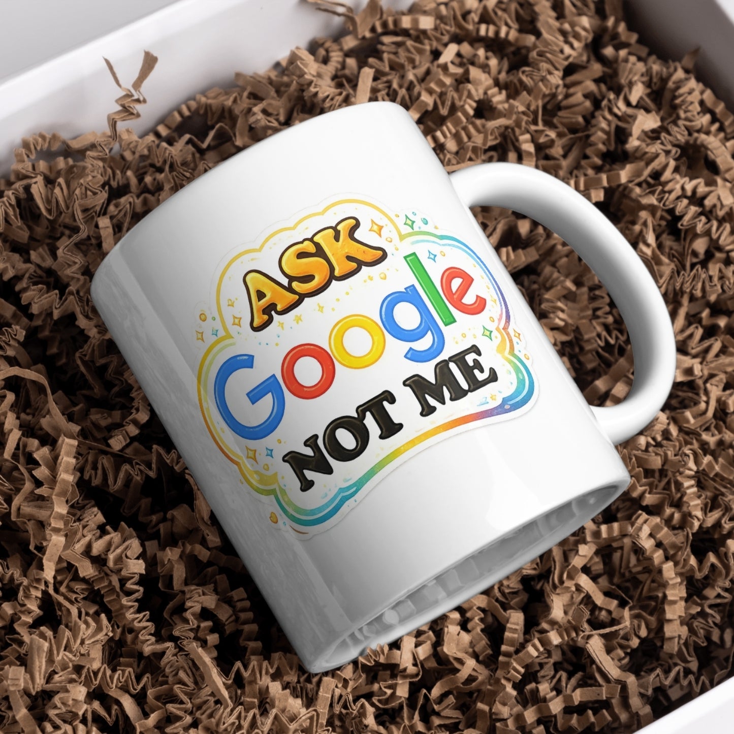 Kubek ceramiczny Ask Google Not Me 330 ml – zabawny prezent dla miłośników humoru